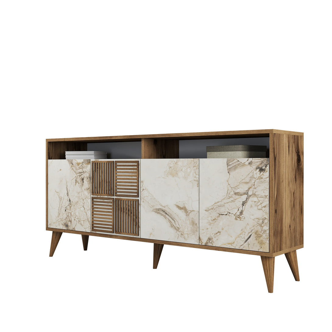Konzolasztal Milan 160 - Walnut, White Marble-Vashome.sk