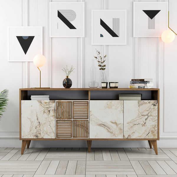 Konzolasztal Milan 160 - Walnut, White Marble-Vashome.sk