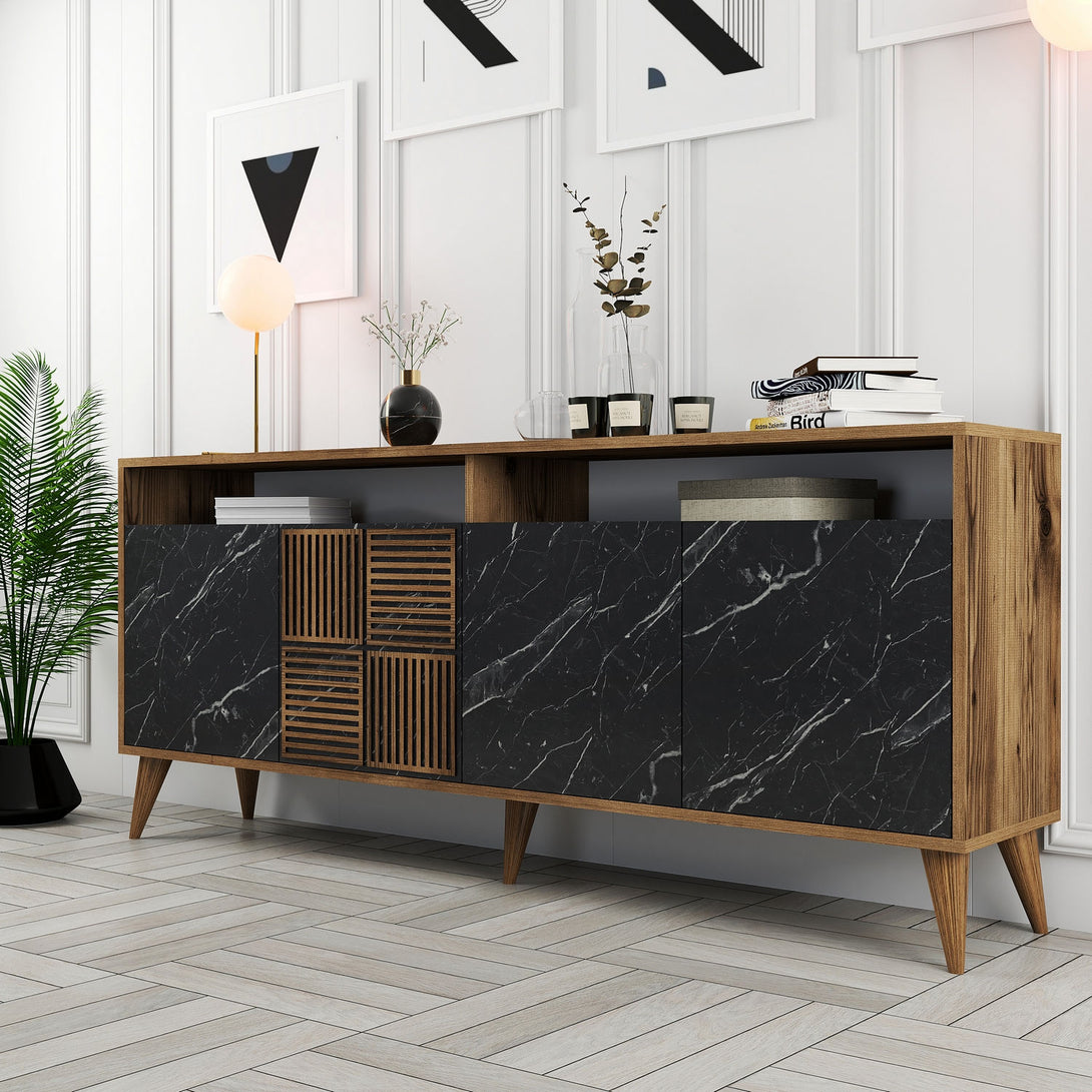 Konzolasztal Milan - Walnut, Black Marble-Vashome.sk