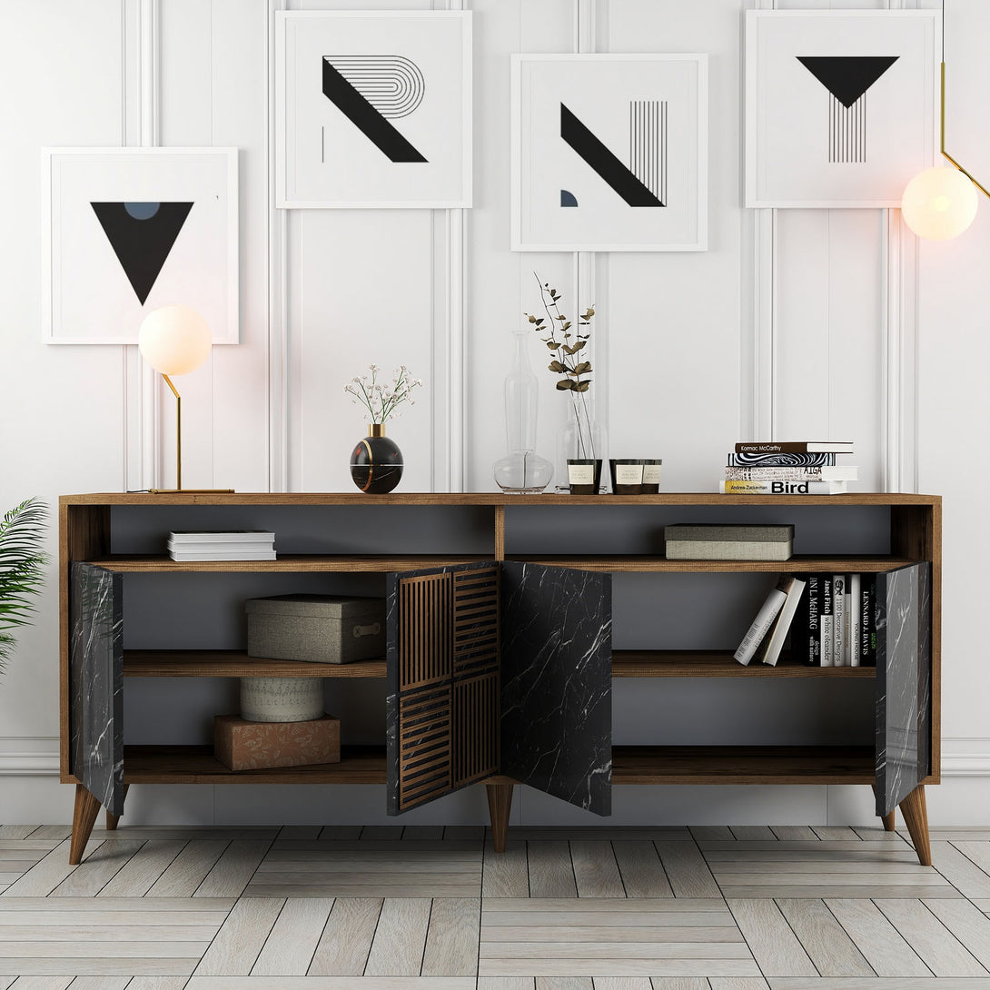 Konzolasztal Milan - Walnut, Black Marble-Vashome.sk