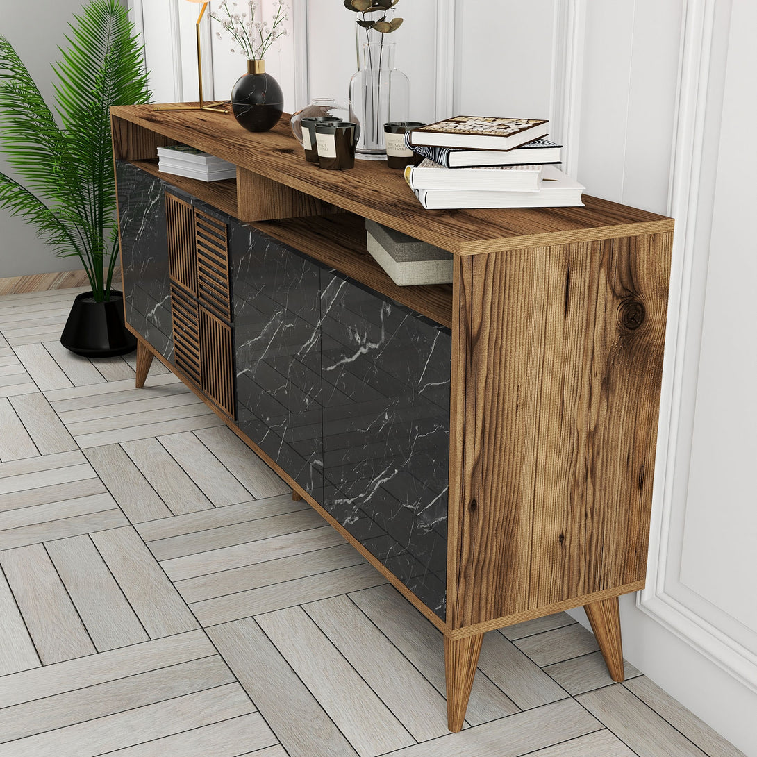 Konzolasztal Milan - Walnut, Black Marble-Vashome.sk