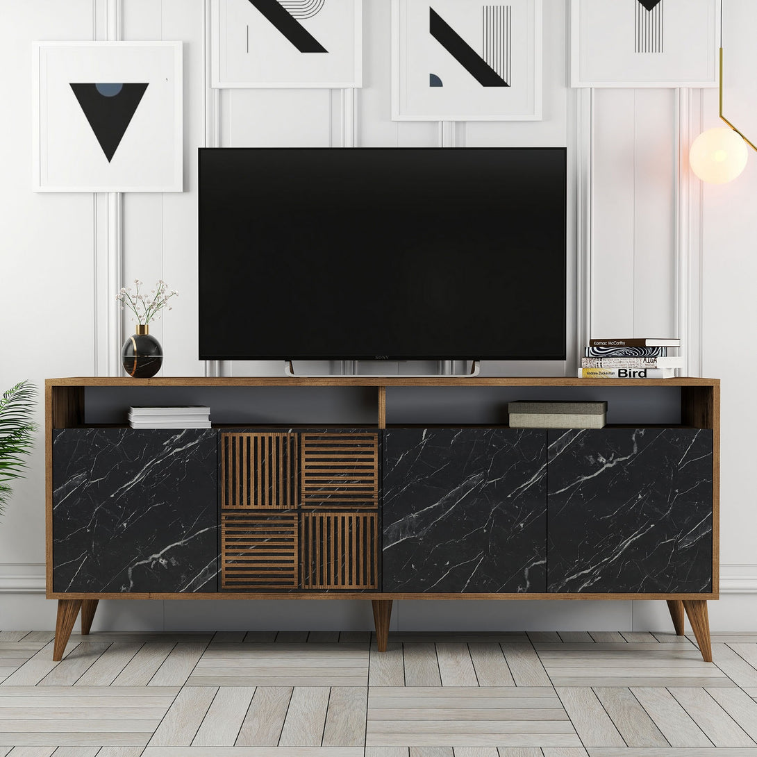 Konzolasztal Milan - Walnut, Black Marble-Vashome.sk