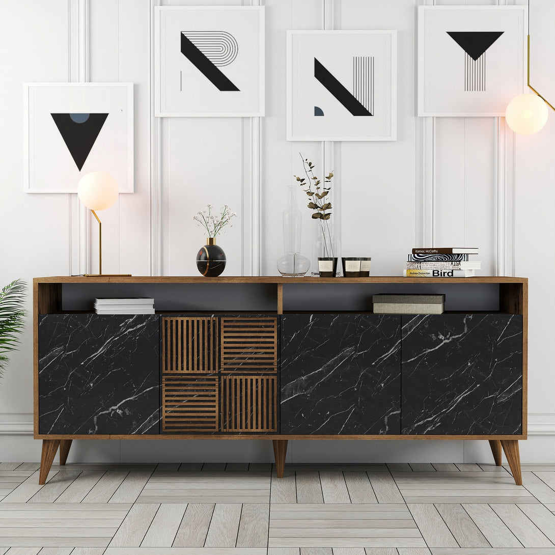 Konzolasztal Milan - Walnut, Black Marble-Vashome.sk