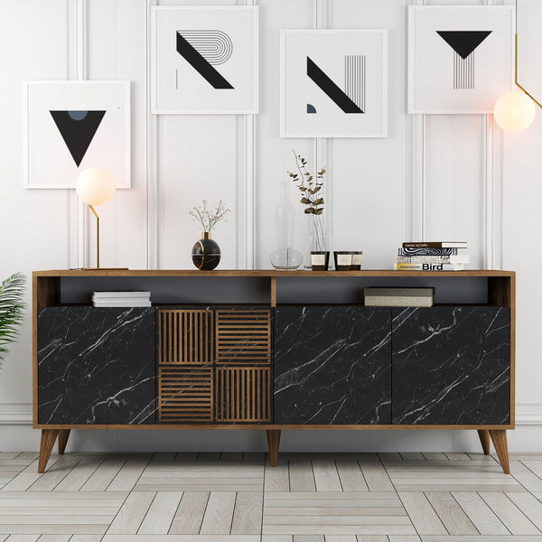 Konzolasztal Milan - Walnut, Black Marble-Vashome.sk