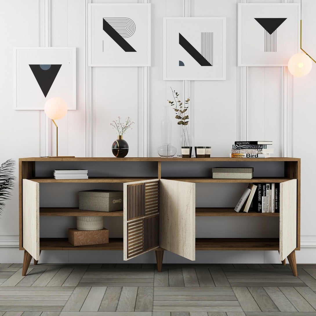 Konzolasztal Milan - Walnut, Travertine-Vashome.sk