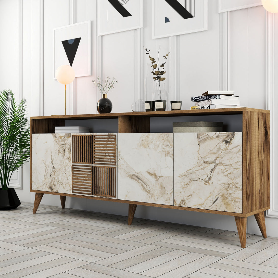 Konzolasztal Milan - Walnut, White Marble-Vashome.sk