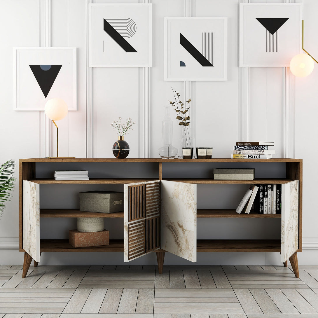 Konzolasztal Milan - Walnut, White Marble-Vashome.sk