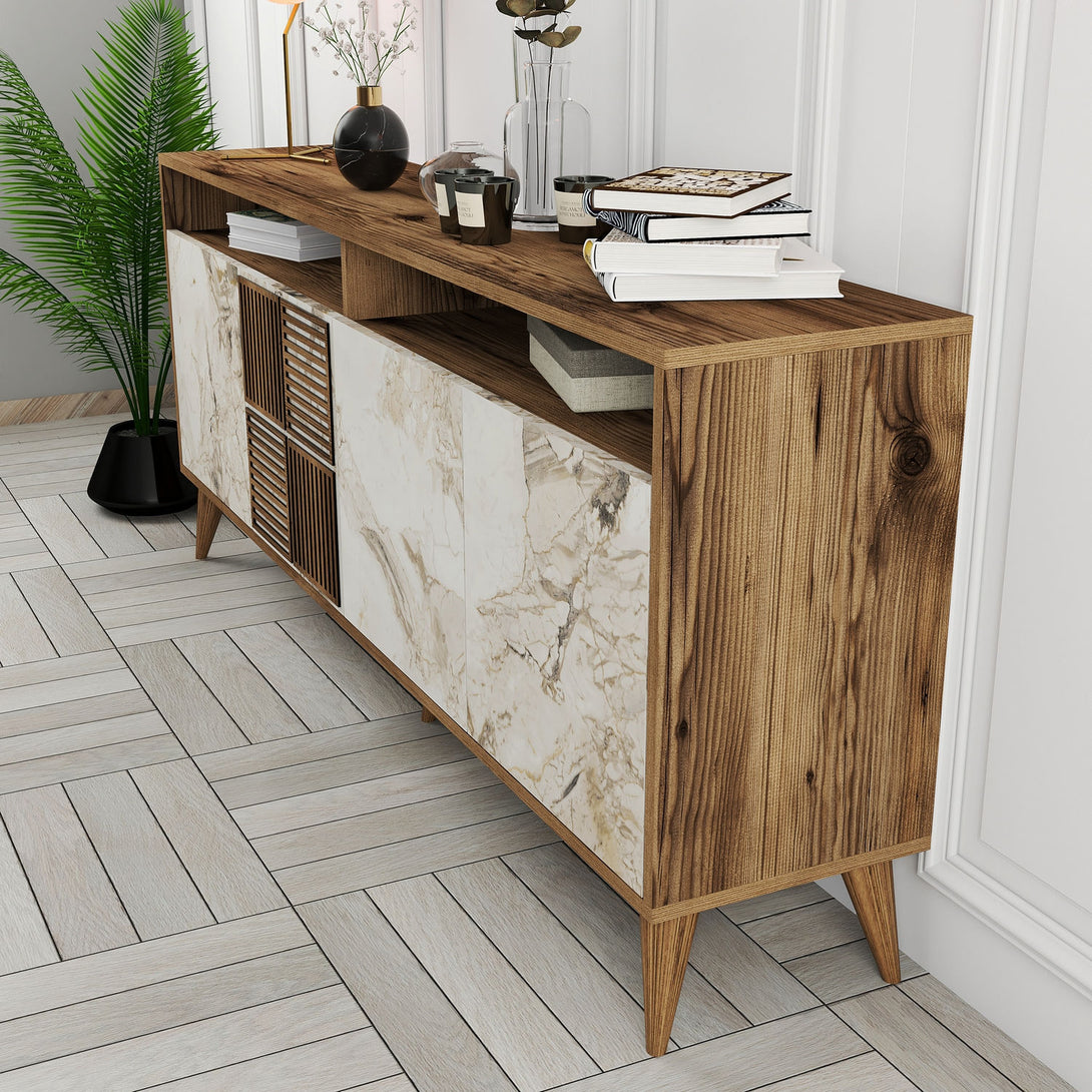 Konzolasztal Milan - Walnut, White Marble-Vashome.sk