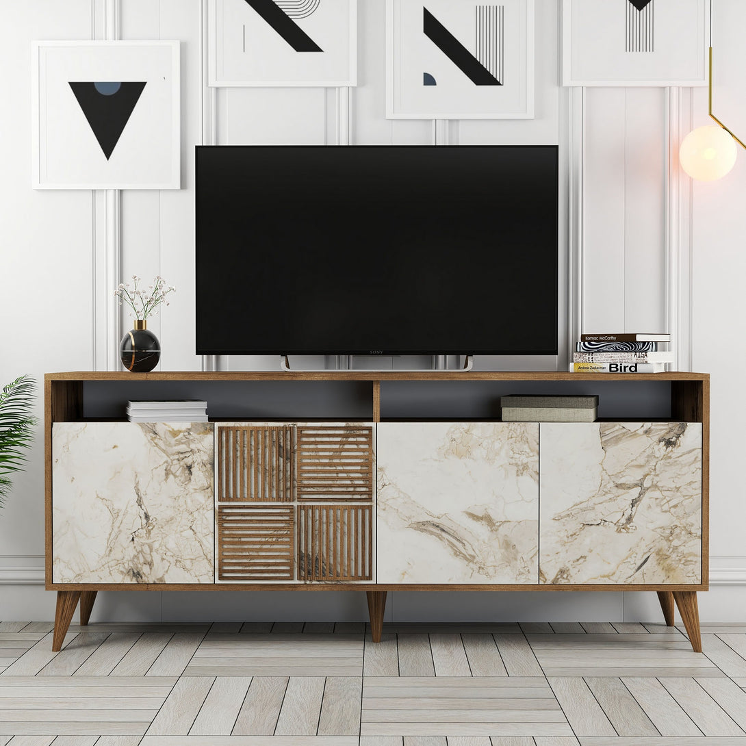 Konzolasztal Milan - Walnut, White Marble-Vashome.sk