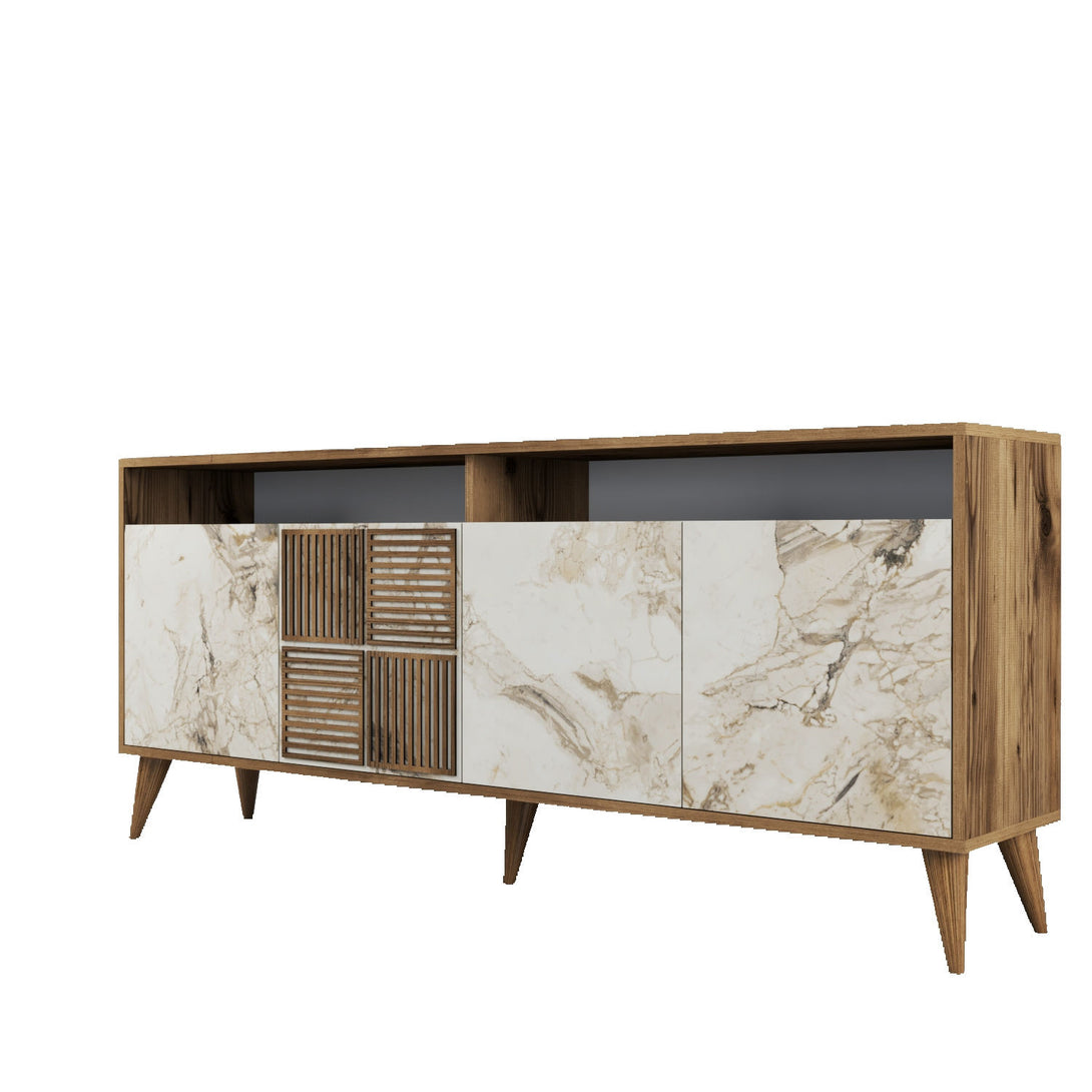 Konzolasztal Milan - Walnut, White Marble-Vashome.sk