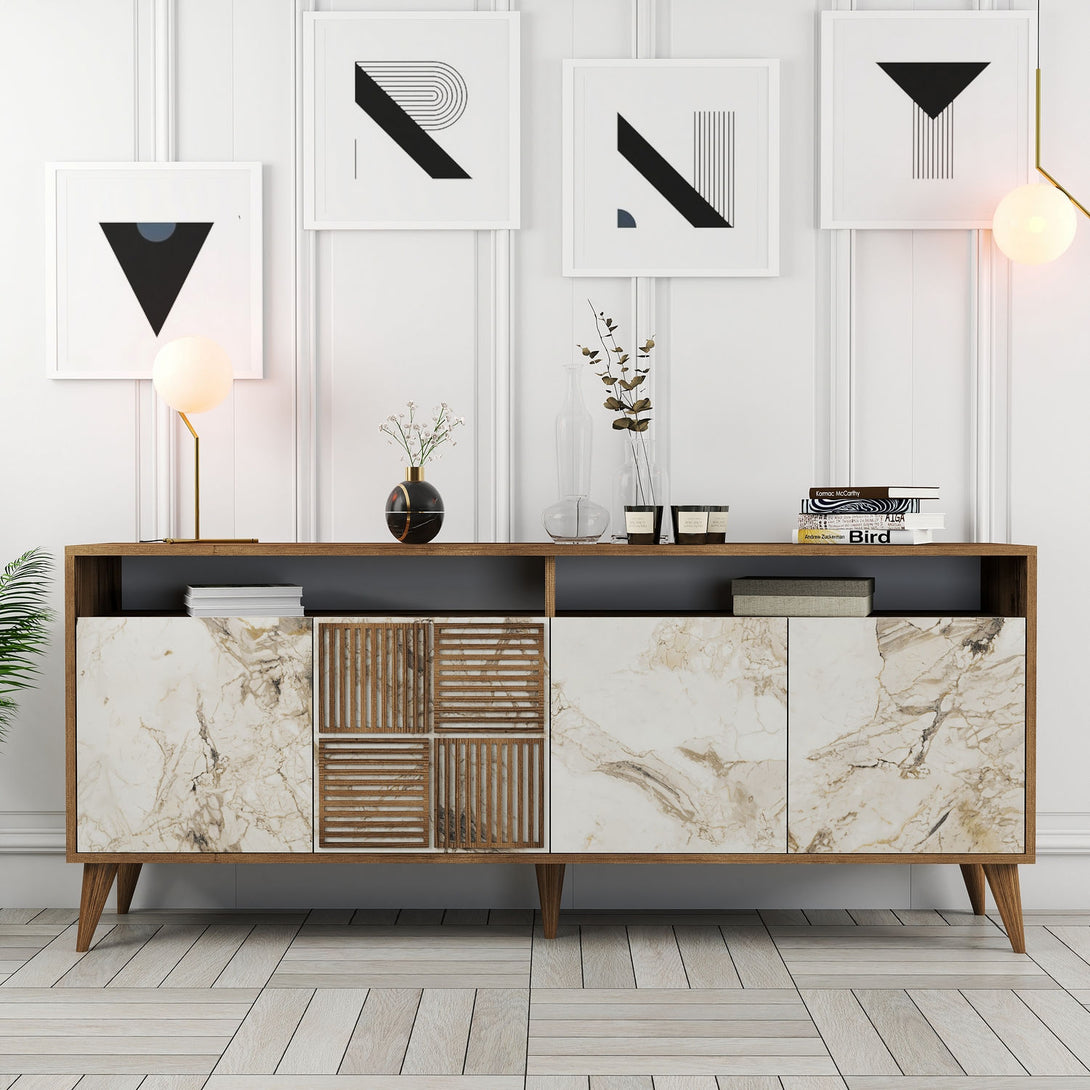 Konzolasztal Milan - Walnut, White Marble-Vashome.sk