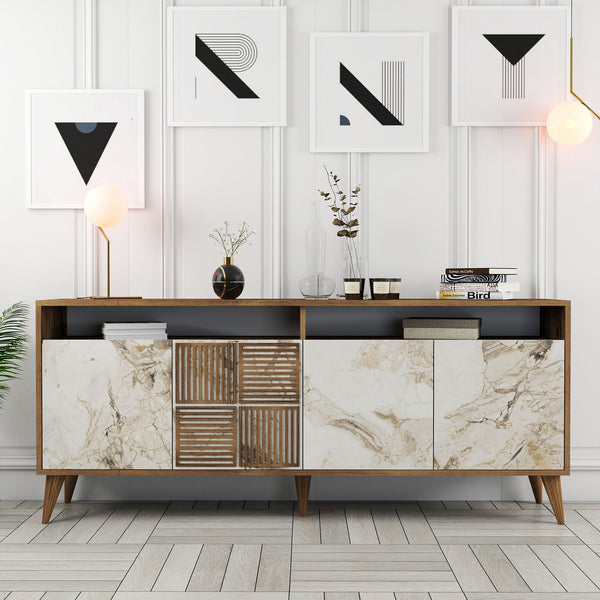 Konzolasztal Milan - Walnut, White Marble-Vashome.sk