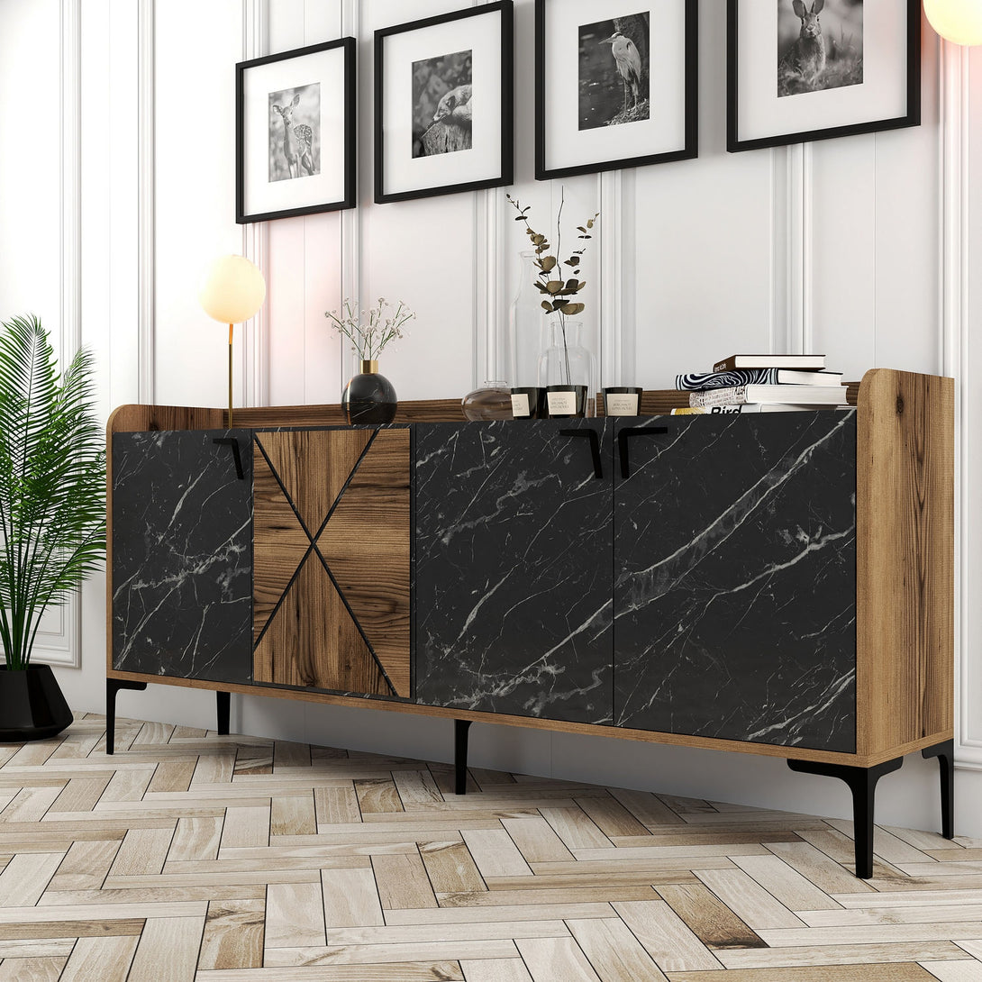 Konzolasztal Venedik - Walnut, Black Marble-Vashome.sk