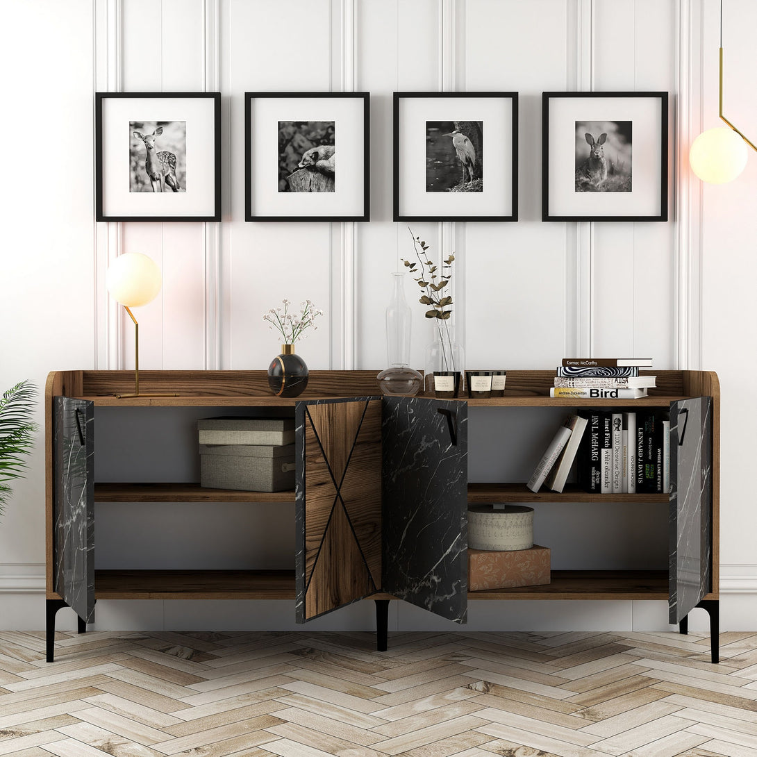Konzolasztal Venedik - Walnut, Black Marble-Vashome.sk