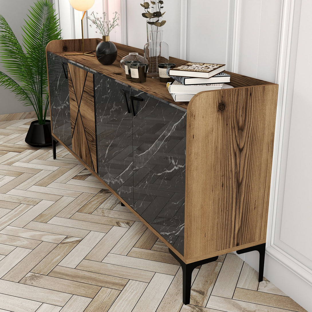 Konzolasztal Venedik - Walnut, Black Marble-Vashome.sk