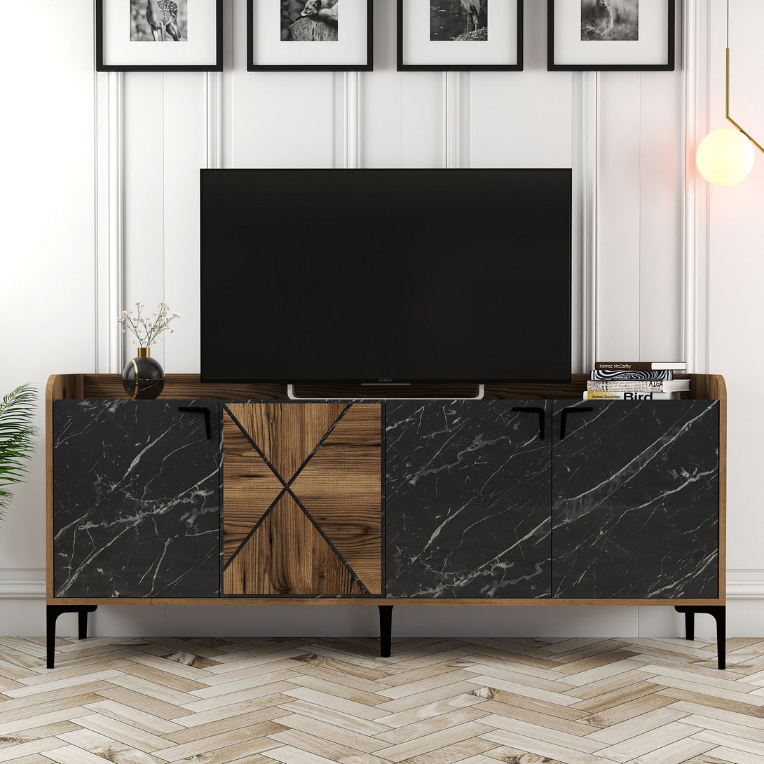Konzolasztal Venedik - Walnut, Black Marble-Vashome.sk