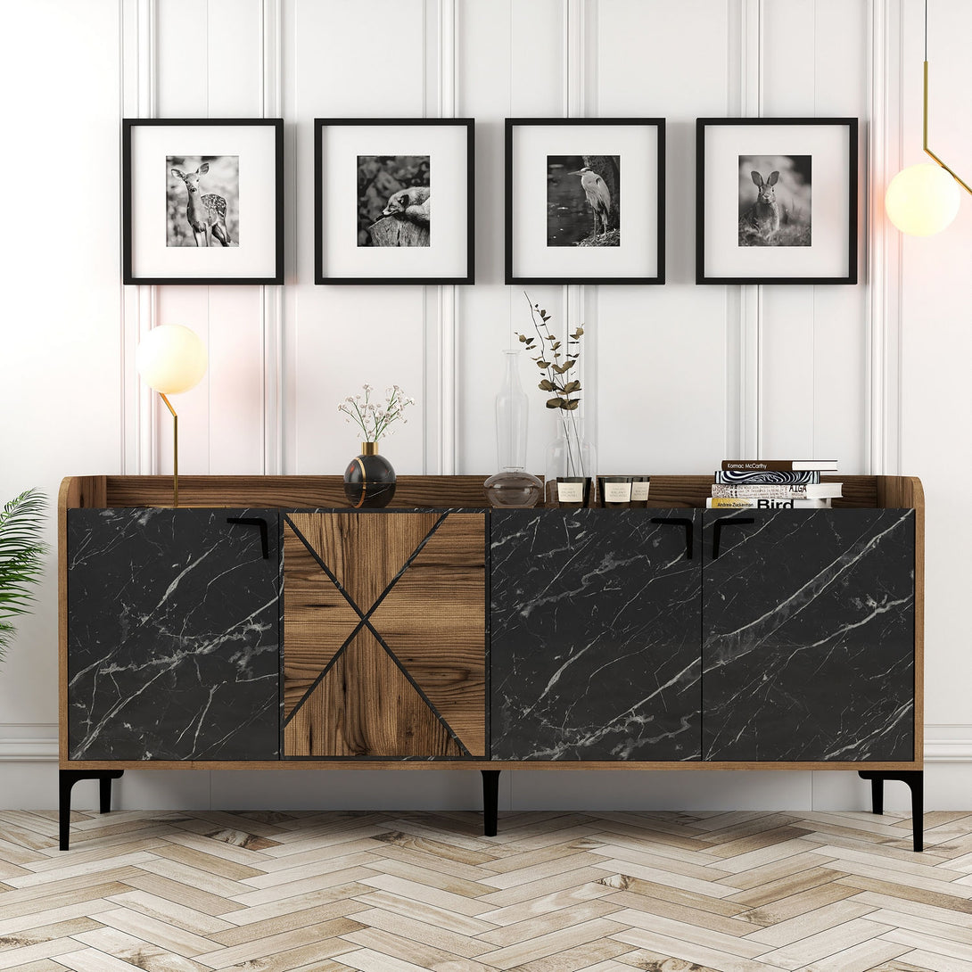 Konzolasztal Venedik - Walnut, Black Marble-Vashome.sk