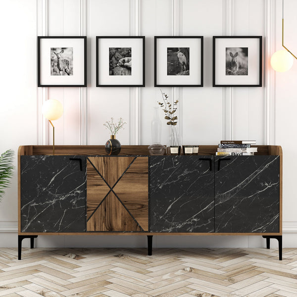Konzolasztal Venedik - Walnut, Black Marble-Vashome.sk