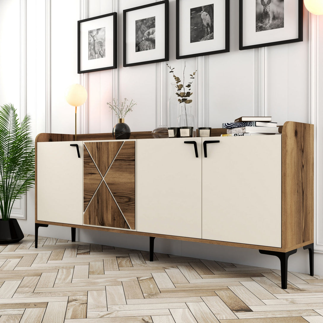 Konzolasztal Venedik - Walnut, Cream-Vashome.sk