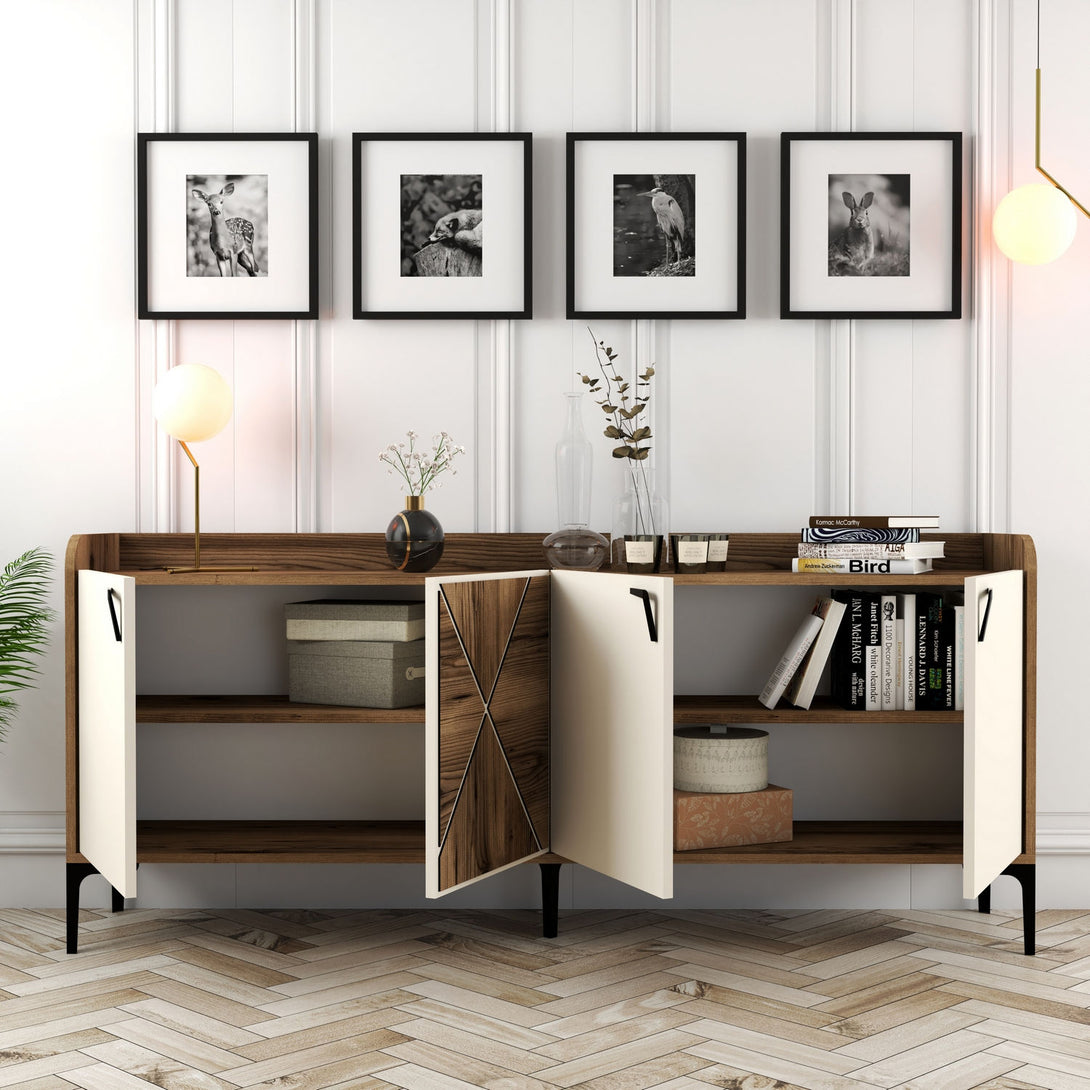 Konzolasztal Venedik - Walnut, Cream-Vashome.sk