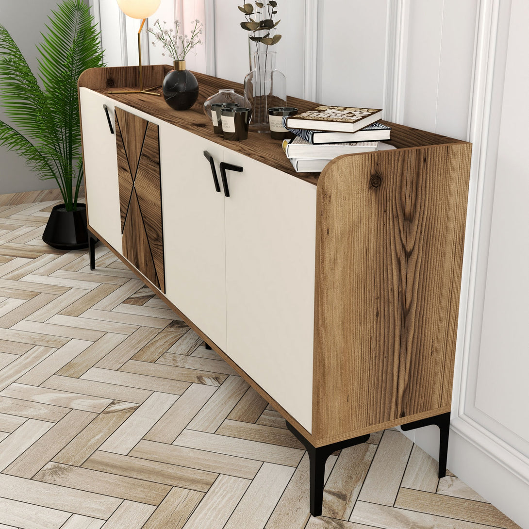 Konzolasztal Venedik - Walnut, Cream-Vashome.sk