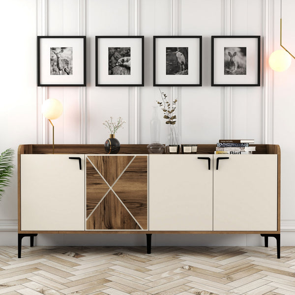 Konzolasztal Venedik - Walnut, Cream-Vashome.sk