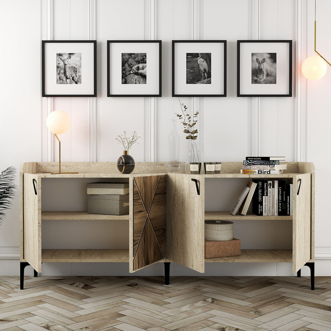 Konzolasztal Venedik - Walnut, Travertine-Vashome.sk