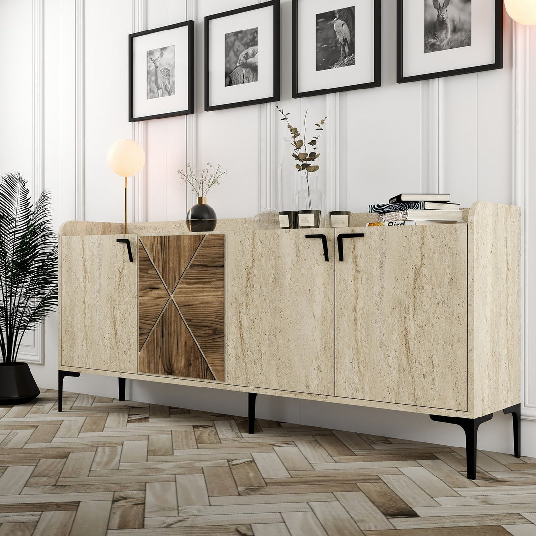 Konzolasztal Venedik - Walnut, Travertine-Vashome.sk