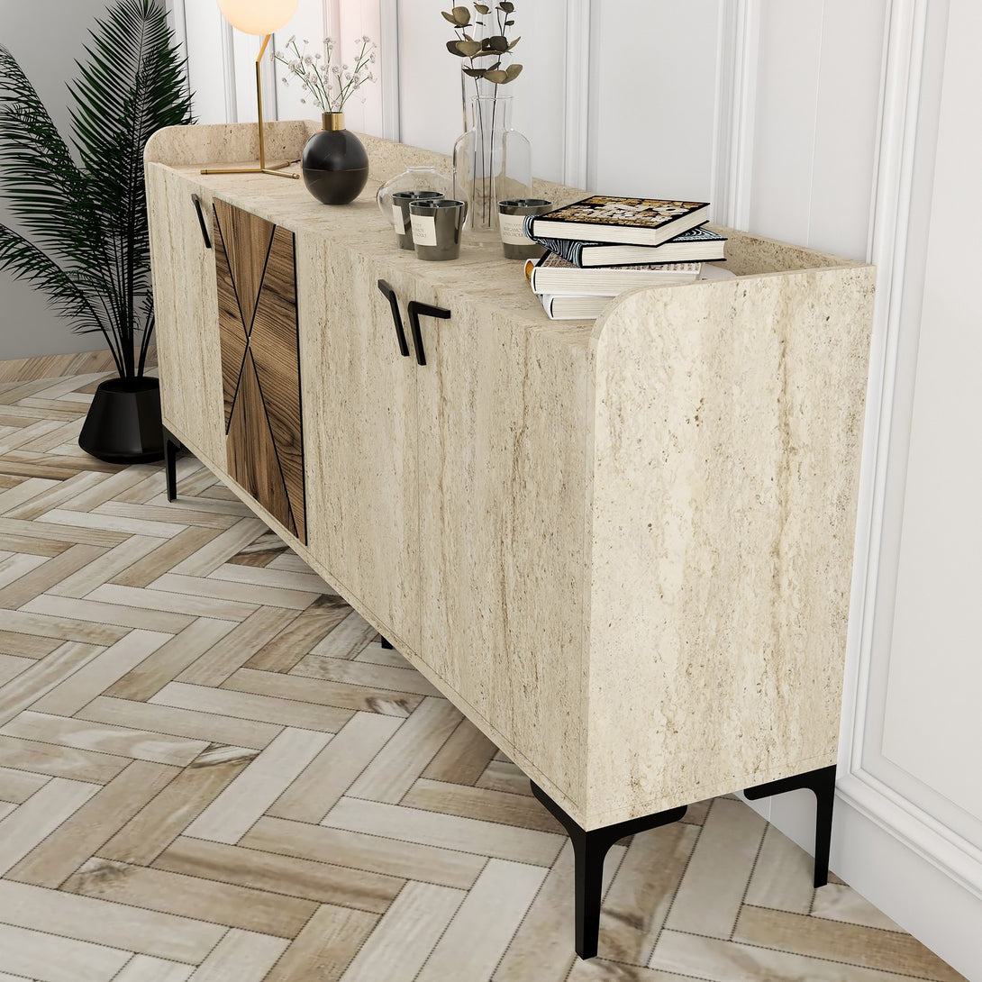 Konzolasztal Venedik - Walnut, Travertine-Vashome.sk