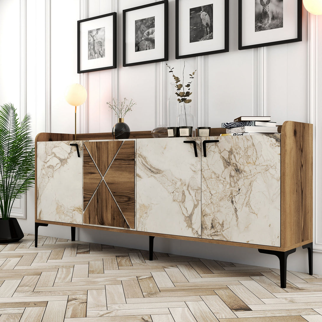 Konzolasztal Venedik - Walnut, White Marble-Vashome.sk