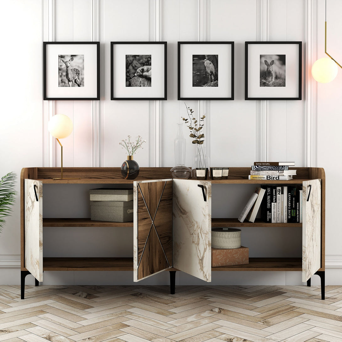 Konzolasztal Venedik - Walnut, White Marble-Vashome.sk