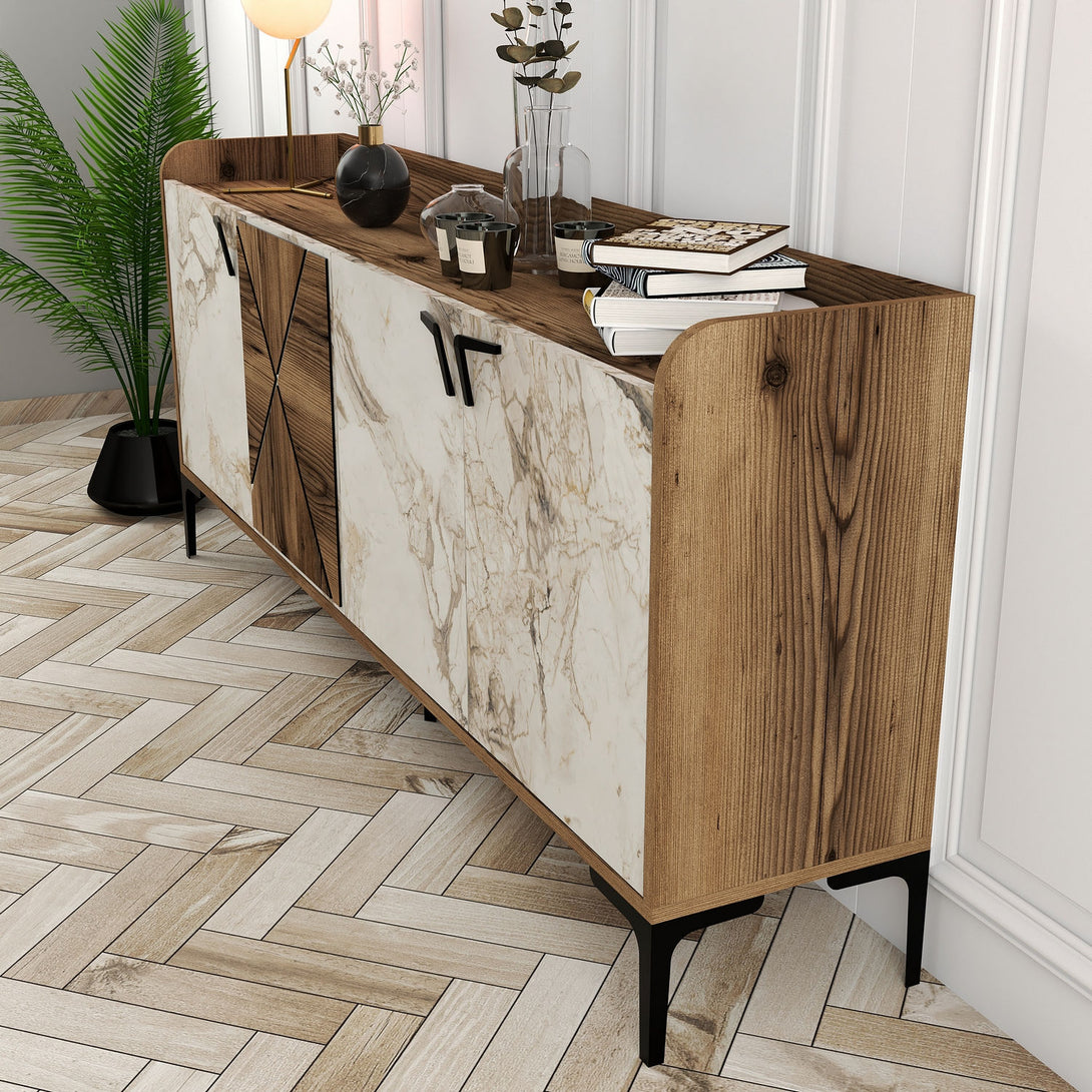 Konzolasztal Venedik - Walnut, White Marble-Vashome.sk