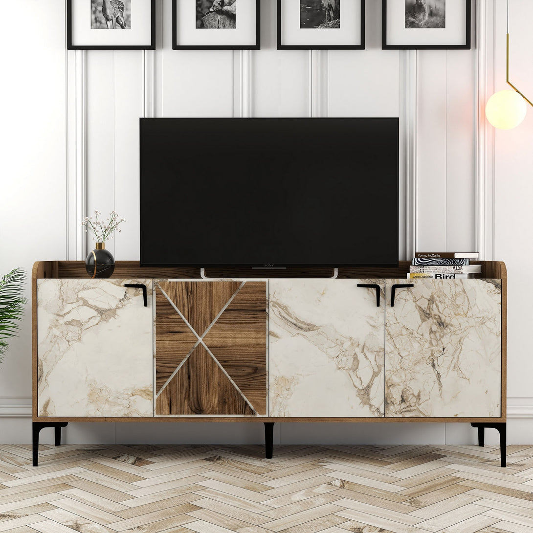 Konzolasztal Venedik - Walnut, White Marble-Vashome.sk