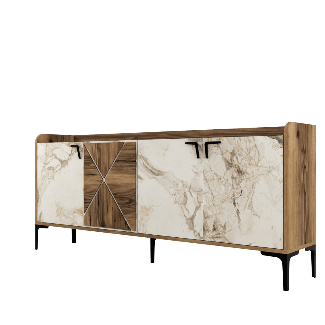Konzolasztal Venedik - Walnut, White Marble-Vashome.sk