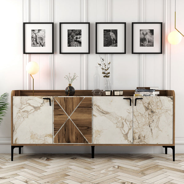 Konzolasztal Venedik - Walnut, White Marble-Vashome.sk