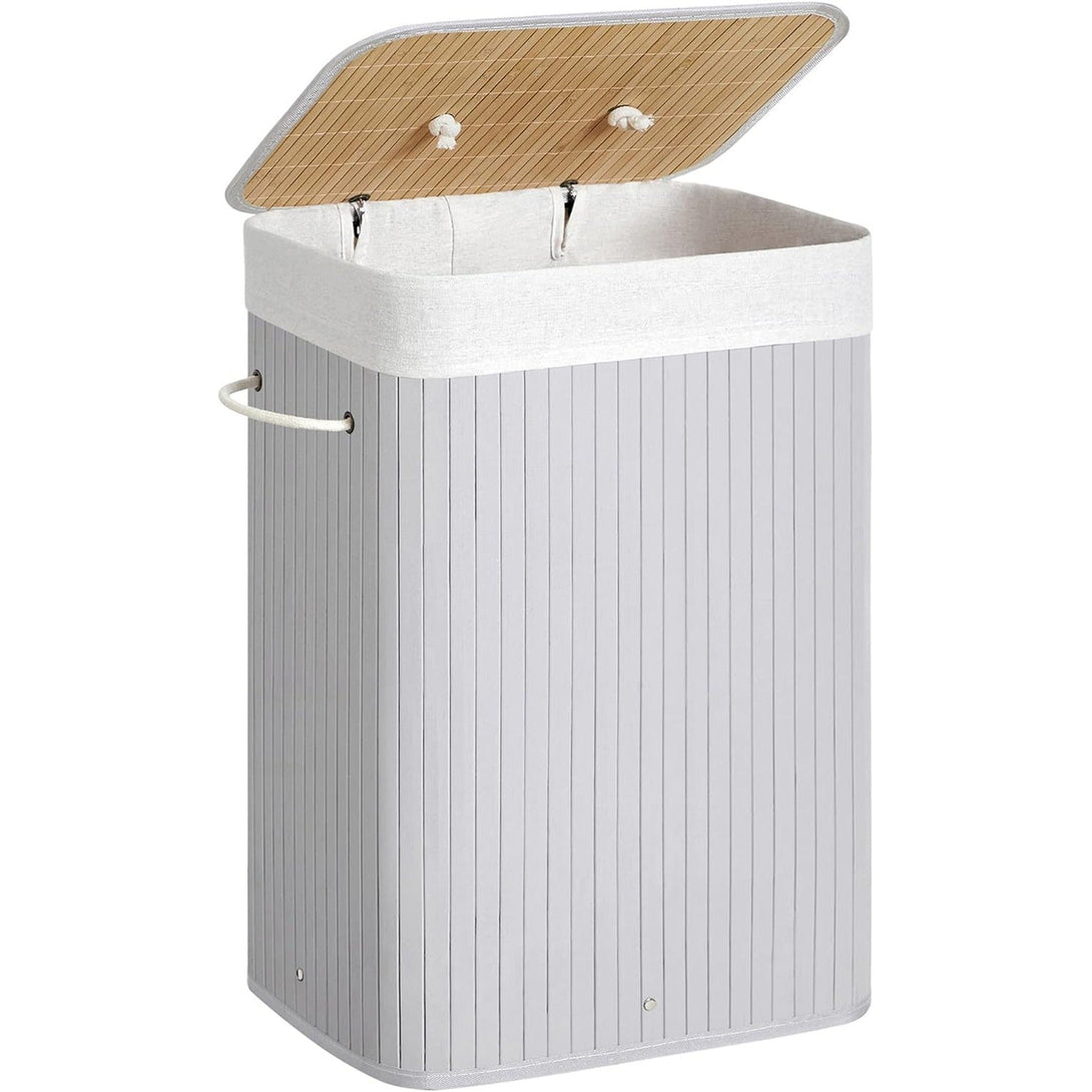 Szennyestartó fedéllel, 72 L, bambusz szennyeskosár, szürke-Vashome.sk