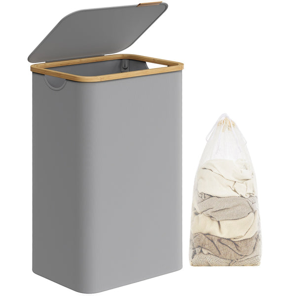 Laundry Basket with Lid, Large Laundry Hamper, 90L, Removable Mesh Liner, Oxford Fabric, Bamboo Handles, Collapsible, 42 x 32 x 70.5 cm, Dove Grey LCB509G01-Vashome.sk