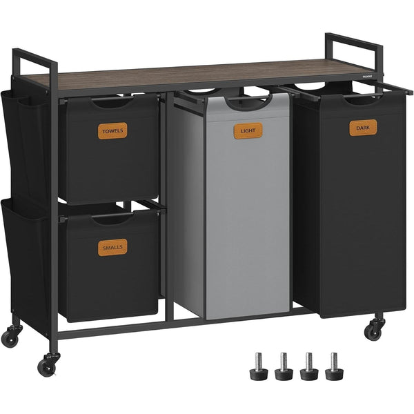 Szennyeskosár 4 rekesszel, 150 L-es ruhaválogató, fekete-szürke-Vashome.sk