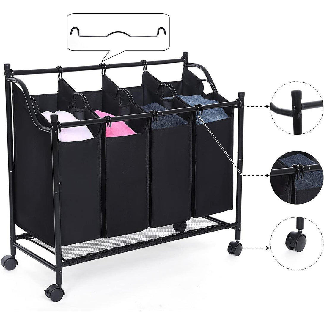 Kôš na bielizeň, vozík na prádlo, so 4 vyberateľnými látkovými vakmi, stabilný, 4 x 35 L-Vashome.sk