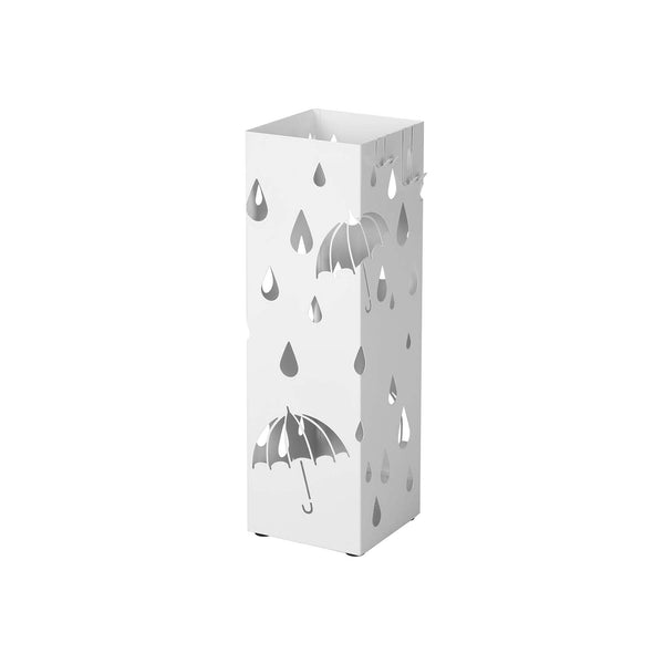 Kovový držiak na dáždniky s háčikmi a odkvapkávačom, 49 x 15,5 x 15,5 cm, biely-Vashome.sk