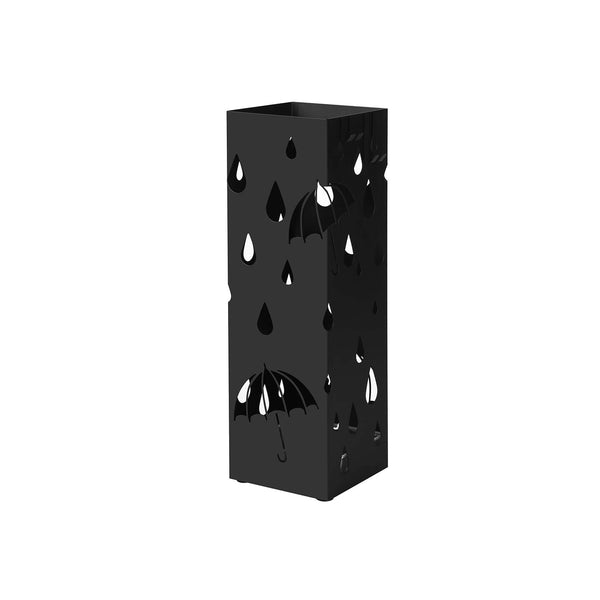 Kovový držiak na dáždniky, štvorcový s háčikmi a odkvapkávačom, 15,5 x 15,5 x 49 cm, čierny-Vashome.sk