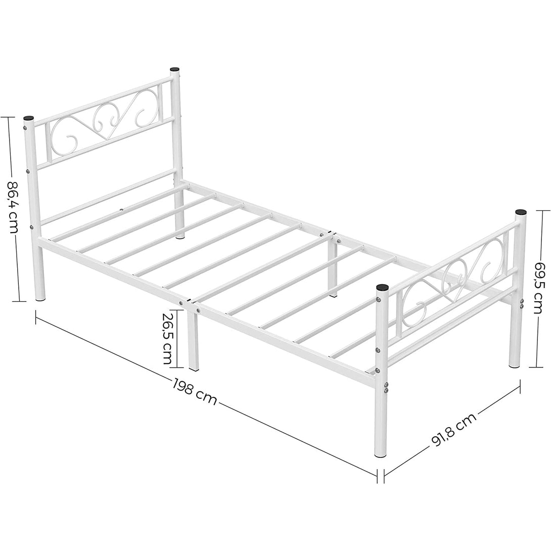 Kovový posteľný rám, jednolôžková posteľ 190 x 90 cm, biely | VASAGLE-Vashome.sk