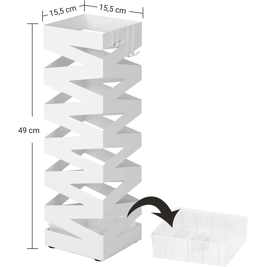 Kovový držiak na dáždniky s háčikom a odkvapkávačom, 15,5 x 15,5 x 49 cm, biely-Vashome.sk