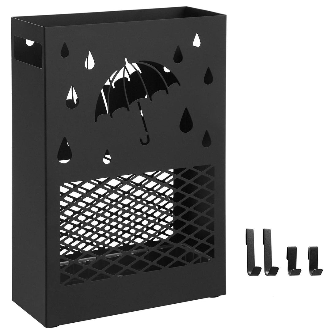 Kovový stojan na dáždniky, so 4 háčikmi, čierny | SONGMICS-Vashome.sk
