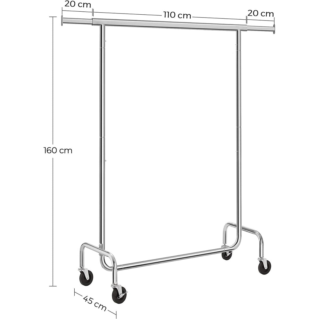 SONGMICS Kovový stojan na šaty, s kolieskami, s vysokou nosnosťou 130 kg, dĺžka: 110-150 cm-Vashome.sk