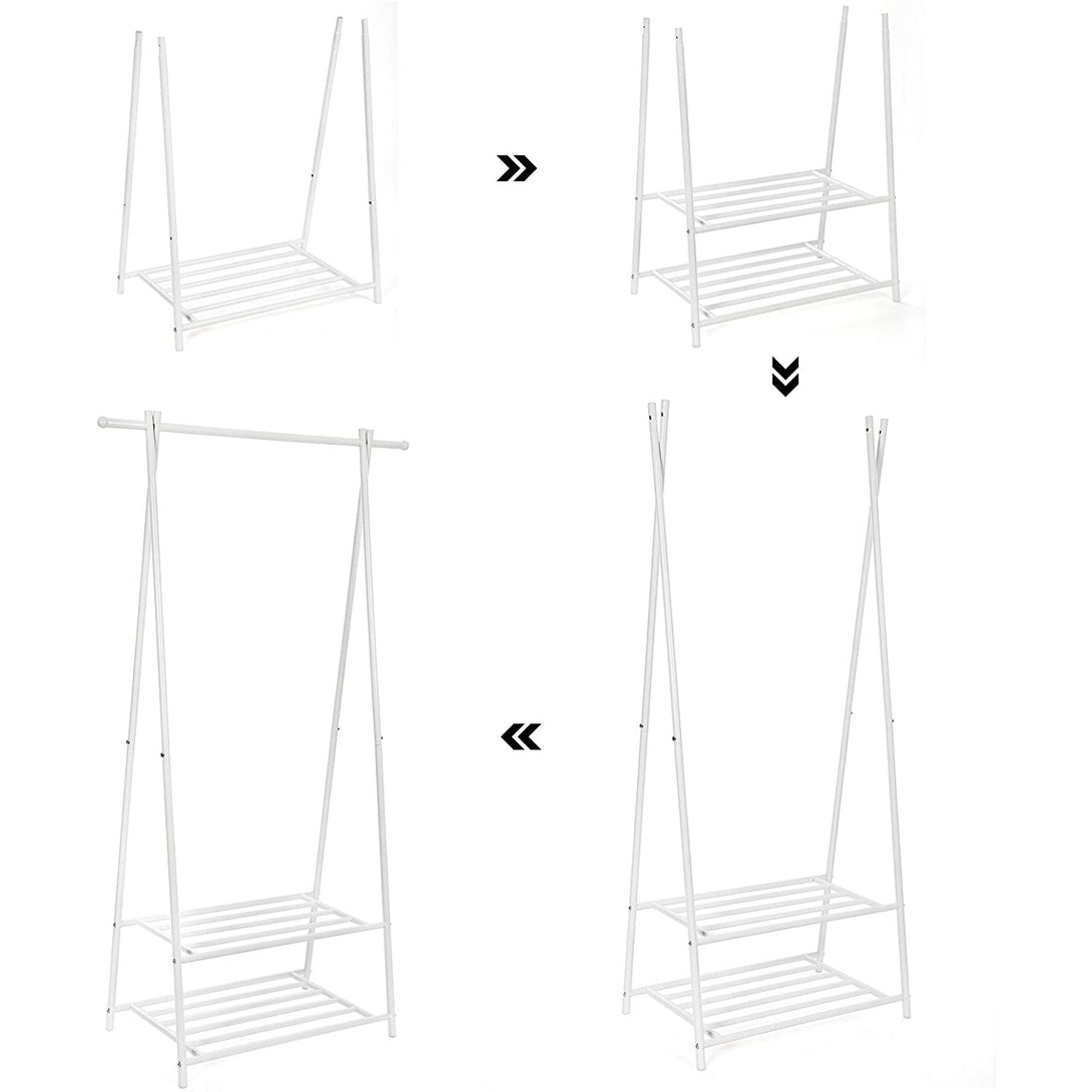 SONGMICS Kovový stojan na šaty s policami na topánky 87,5 x 155 x 41 cm, krémovo biela