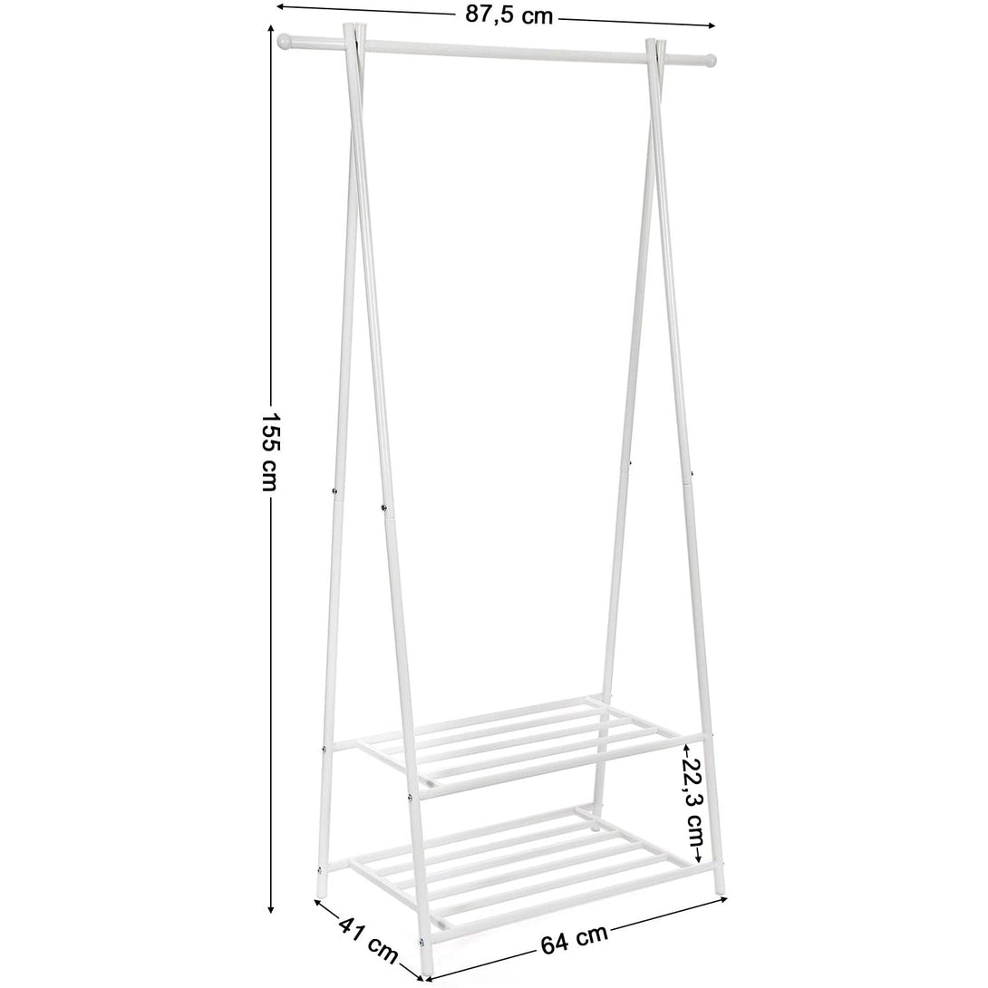 SONGMICS Kovový stojan na šaty s policami na topánky 87,5 x 155 x 41 cm, krémovo biela