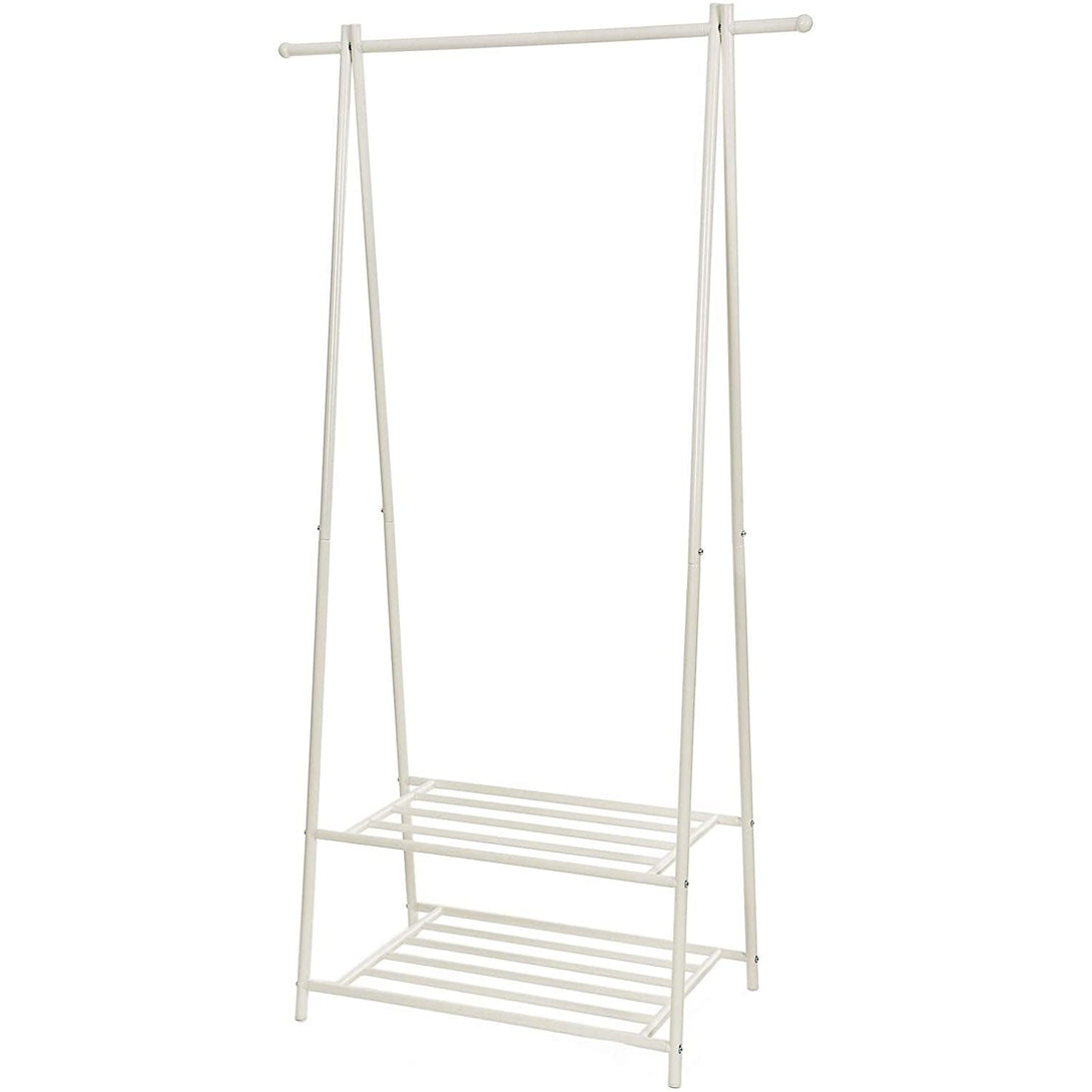 SONGMICS Kovový stojan na šaty s policami na topánky 87,5 x 155 x 41 cm, krémovo biela