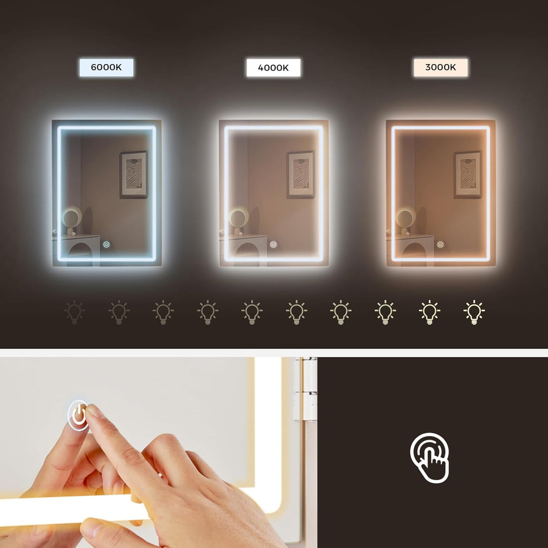 VASAGLE sminkasztal LED-világítással, székkel, felhőfehér színben-Vashome.sk