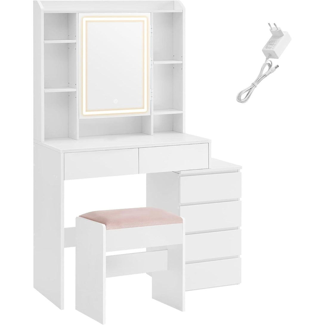 Kozmetický stolík s LED osvetlením, so stoličkou, moderný štýl, 40 x 97,5 x 145 cm, biely-Vashome.sk